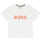 Younger Boys White & Rust Orange Shorts Set, 1, hi-res