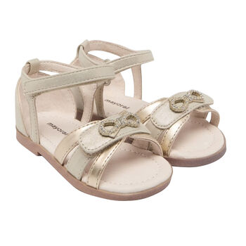 Younger Girls Gold Diamante Bow Sandals
