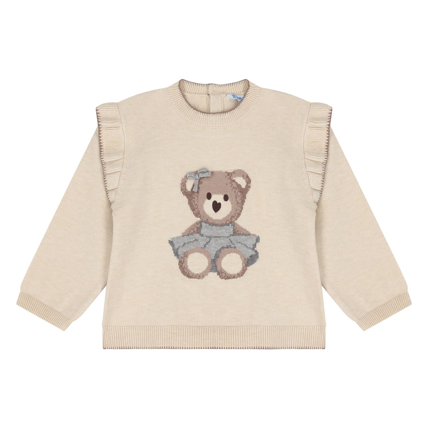 Younger Girls Beige Teddy Bear Knitted Tracksuit, 1, hi-res