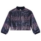 Girls Navy Blue Sequin Zip Up Top, 1, hi-res
