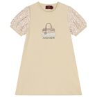 Girls Beige Bag Logo Dress, 2, hi-res