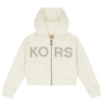 Girls Ivory Logo Hooded Zip Up Top