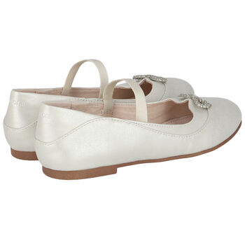 Girls Ivory Diamante Bow Shoes