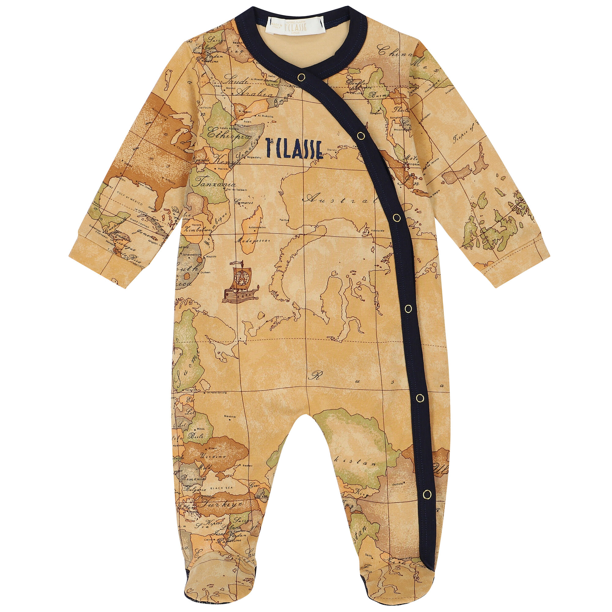 Alviero Martini Beige Logo Geo Map Babygrow Junior Couture USA