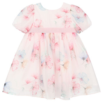 Younger Girls Pink Floral Chiffon Dress