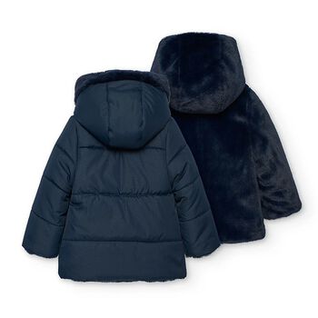 Girls Navy Blue Reversible Faux Fur Jacket