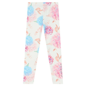 Girls White Floral Logo Leggings