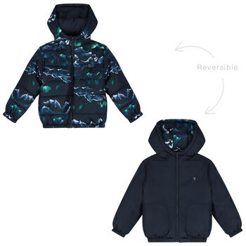 Boys Navy Blue Reversible Puffer Jacket