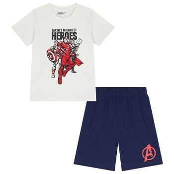 Boys White & Navy Blue Marvel Shorts Set