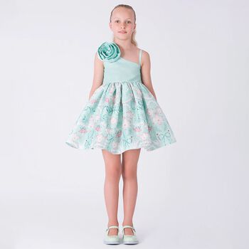 Girls Mint Green Floral Dress