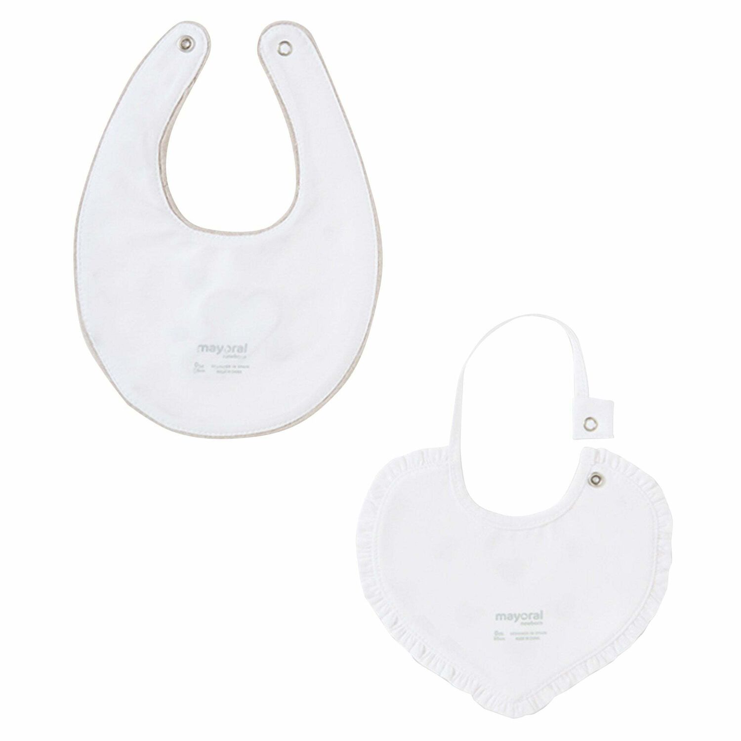 Baby Girls White & Beige Bibs (2 Pack), 2, hi-res