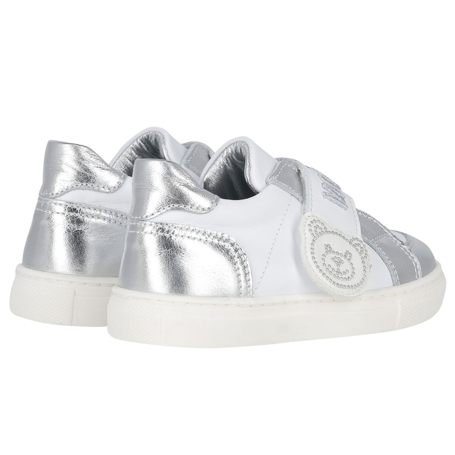 White & Silver Teddy Bear Logo Trainers, 1, hi-res
