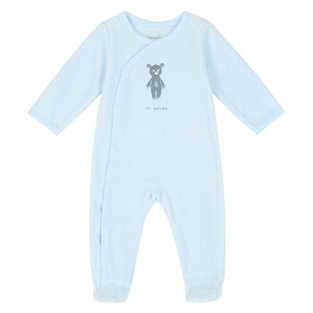 Boys Blue Velour Babygrow
