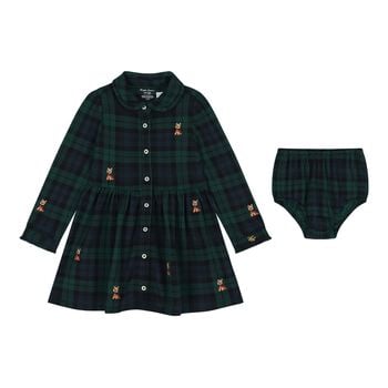 Baby Girls Green & Black Tartan Dress Set