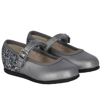 حذاء باليرينا باللون الفضي للبنات