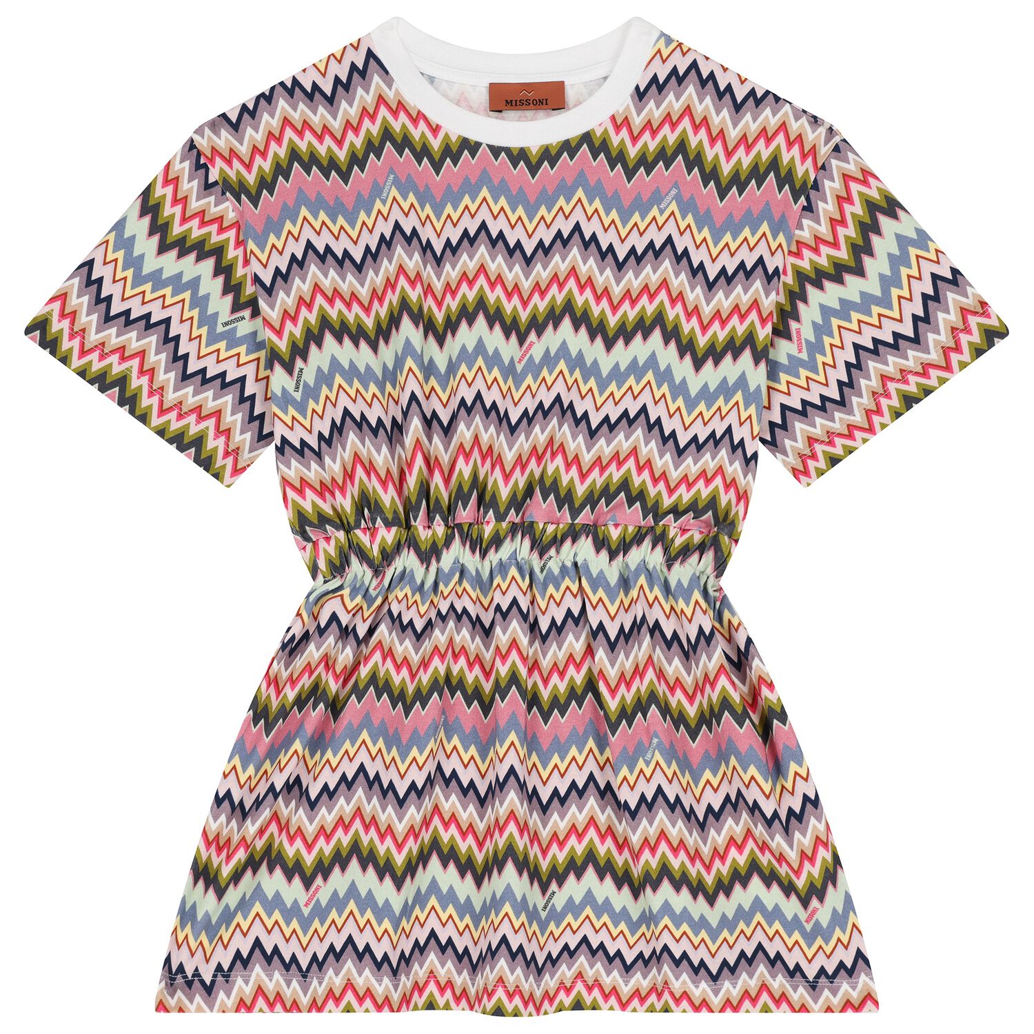 Girls Pink Multi-Coloured Zigzag Dress, 1, hi-res