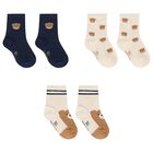 Younger Boys Navy Blue & Ivory Socks ( 3-Pack ), 1, hi-res