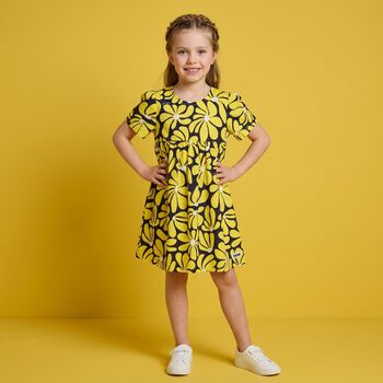Younger Girls Navy Blue & Yellow Floral Dress