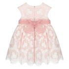 Younger Girls White & Pink Embroidered Organza Dress, 1, hi-res