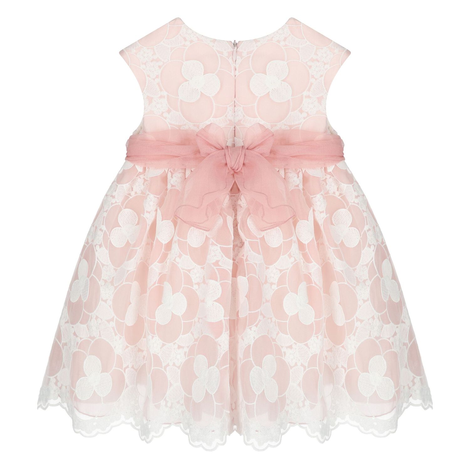 Younger Girls White & Pink Embroidered Organza Dress, 1, hi-res