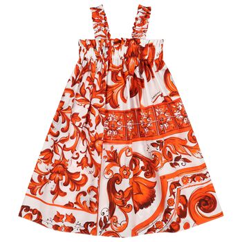 Girls White & Orange Majolica Dress
