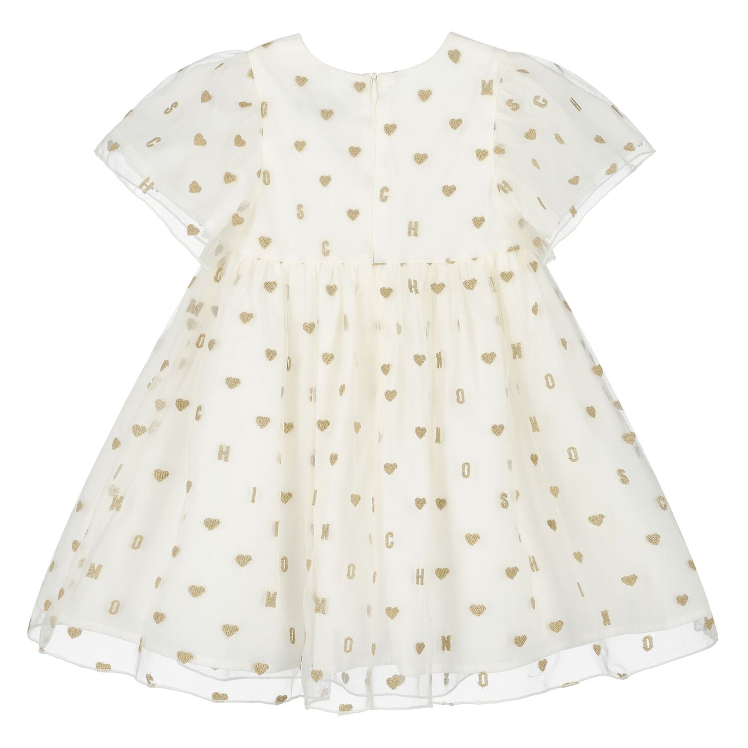 Younger Girls Ivory Logo & Hearts Tulle Dress, 1, hi-res image number null