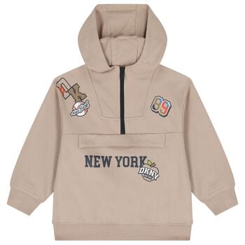 Boys Beige Logo Hooded Zip Up Top