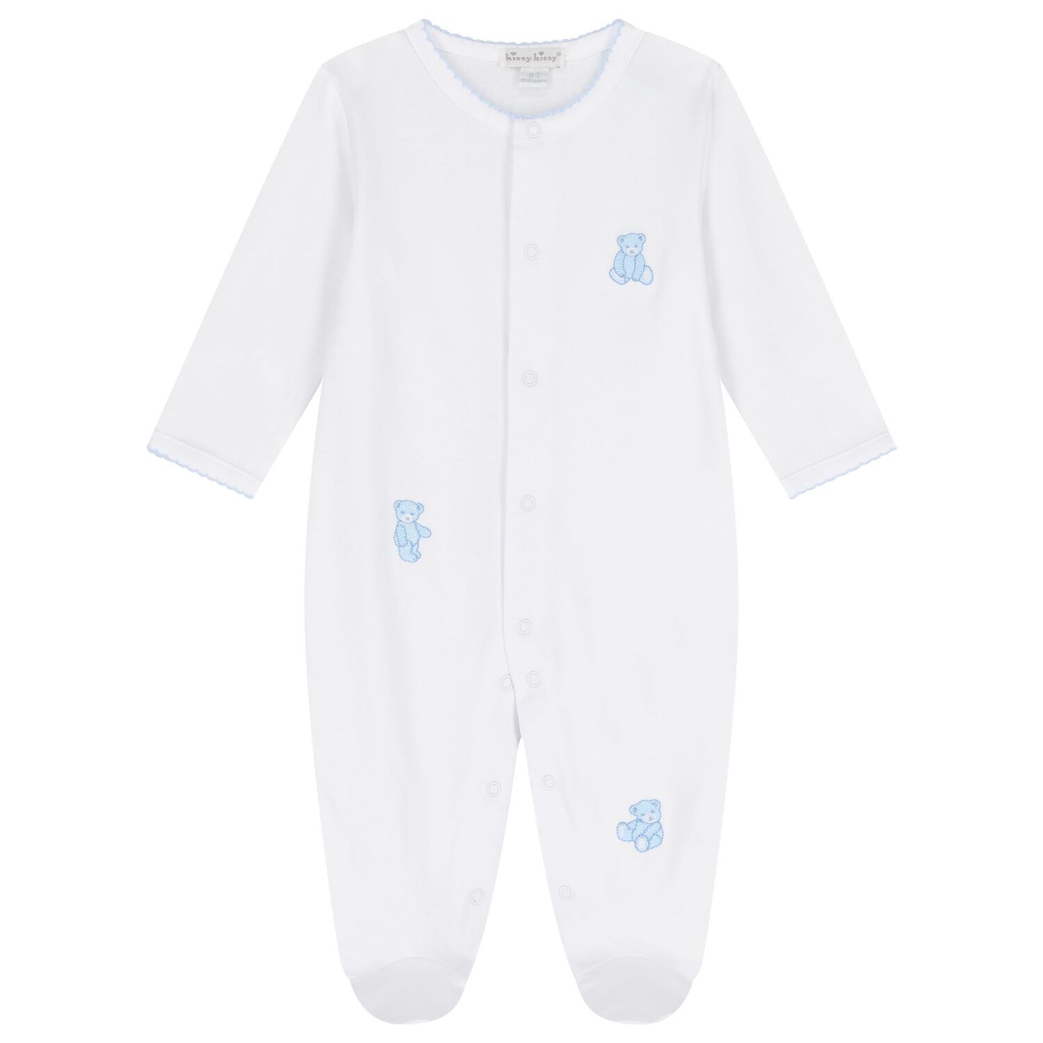 Baby Boys White & Blue Teddy Bear Time Babygrow Set, 1, hi-res image number null