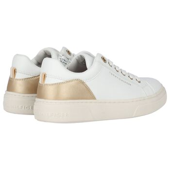 Girls White & Gold Logo Trainers