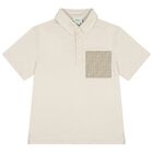 Boys Beige Logo Polo Shirt, 1, hi-res