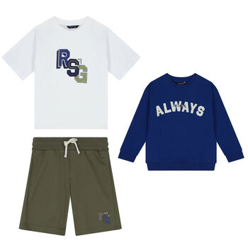 Boys Blue, White, & Green Shorts Set