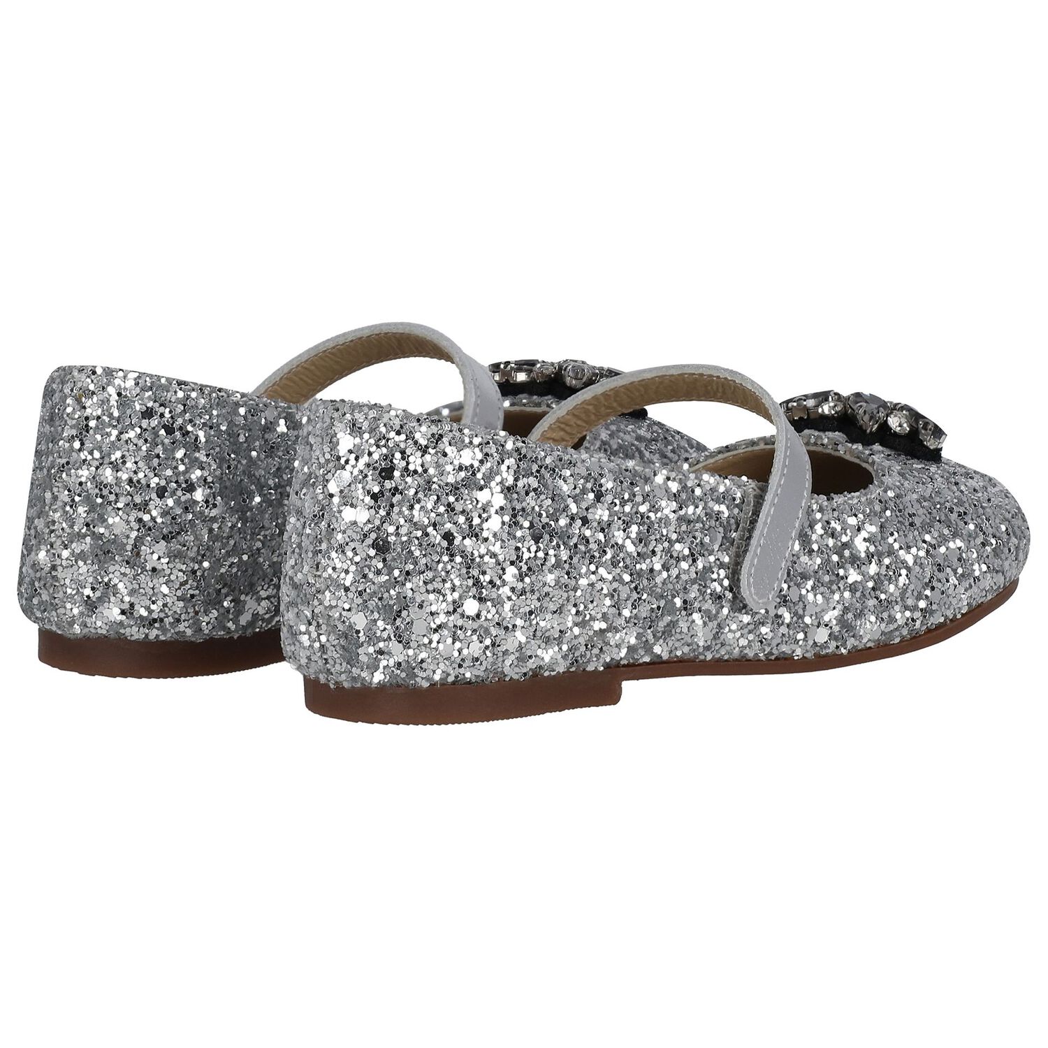 Girls Silver Embellished Ballerina Shoes, 1, hi-res