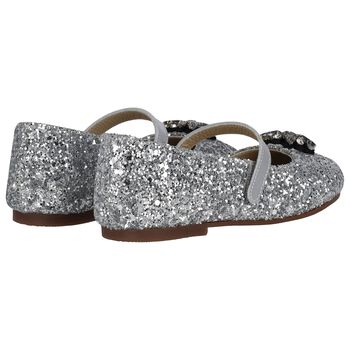 Girls Silver Embellished Ballerina Shoes