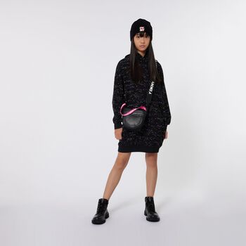 Girls Black Starlight Logo Hooded Dress