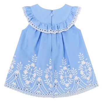 Younger Girls Blue & White Embroidered Dress