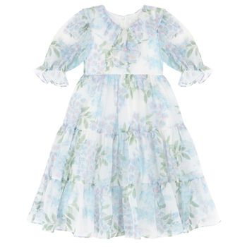 Girls Blue Floral Chiffon Dress