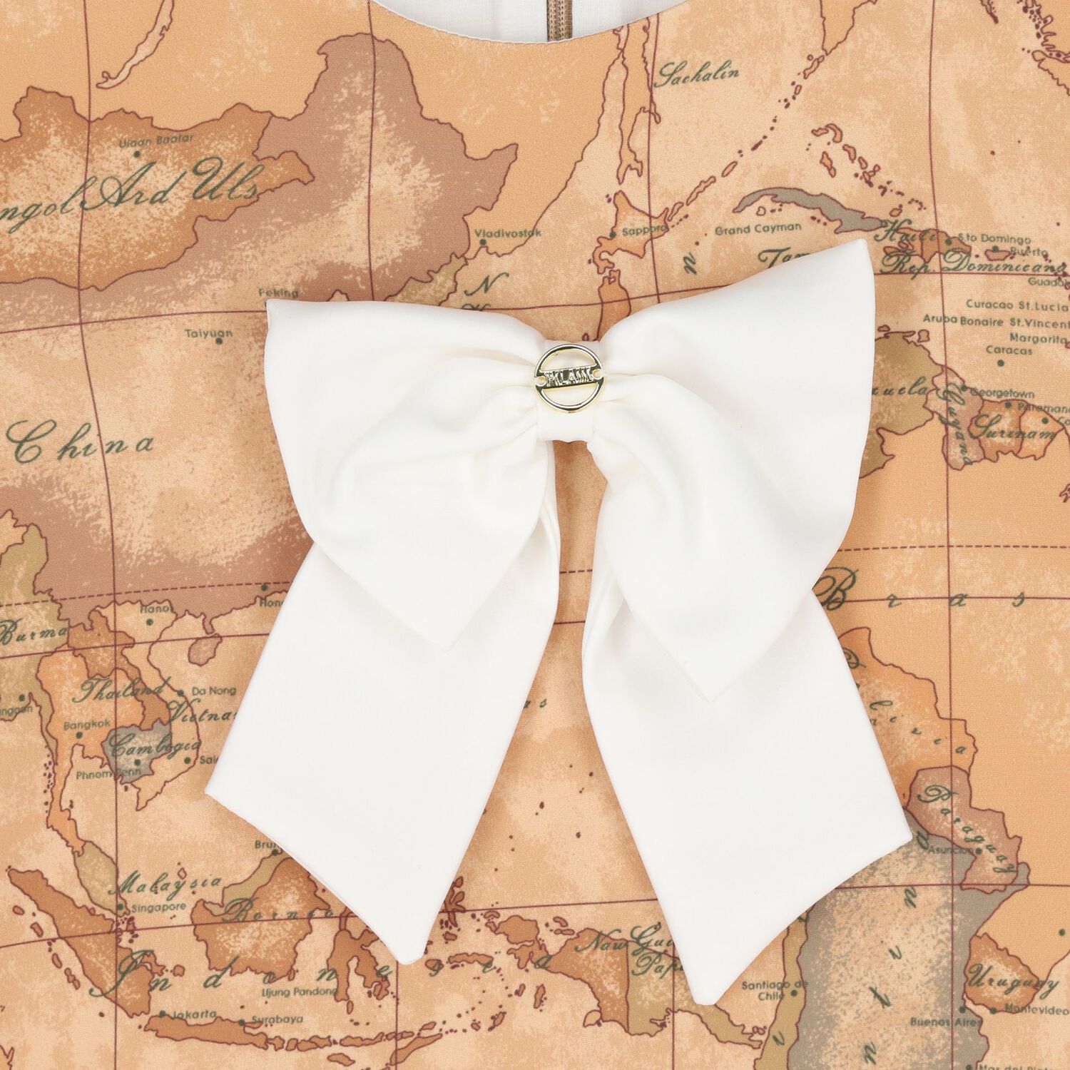 Girls Beige Logo Geo Map Dress , 1, hi-res