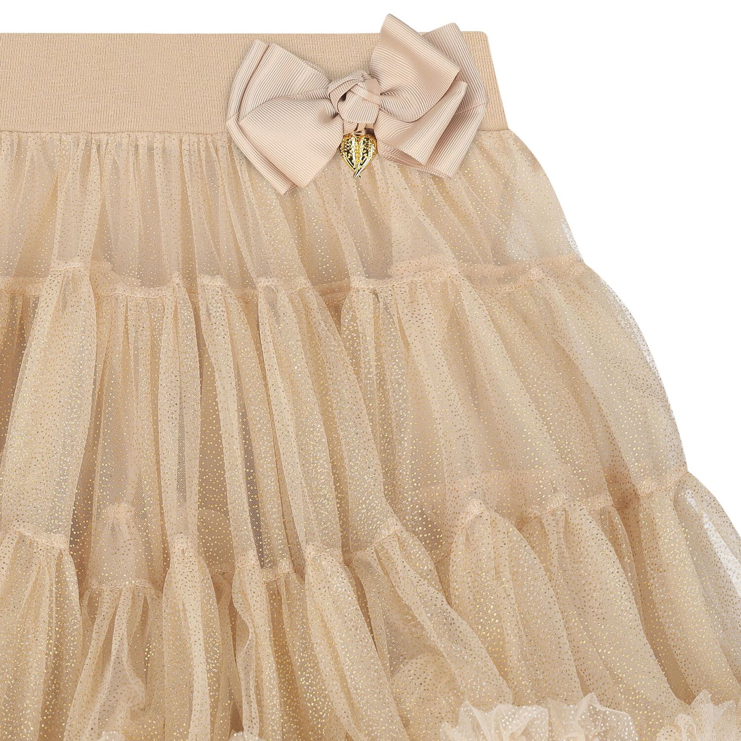Angel's Face Girls Beige Gold Tule Skirt Junior Couture