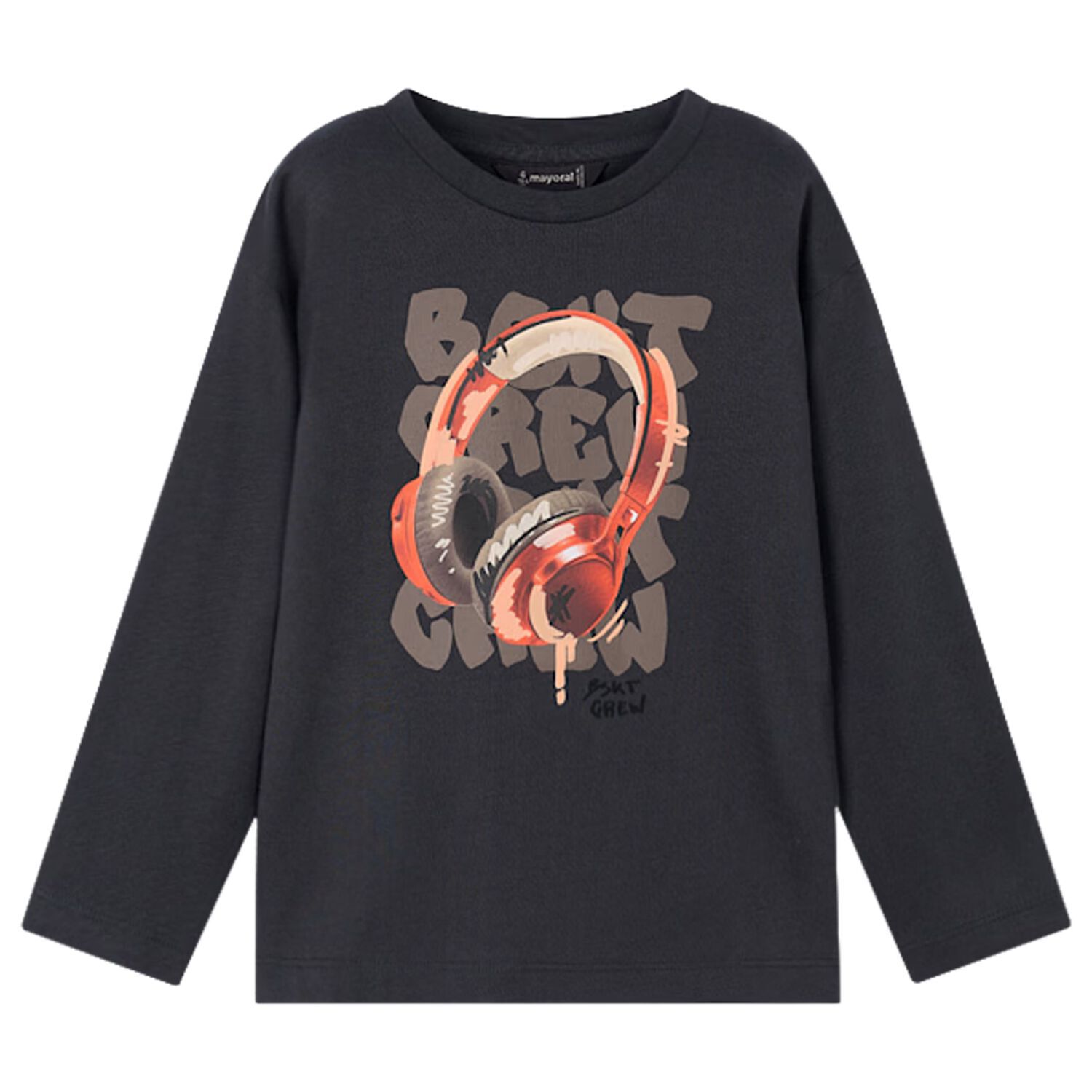 Boys Grey Headphone Long Sleeve Top, 1, hi-res image number null