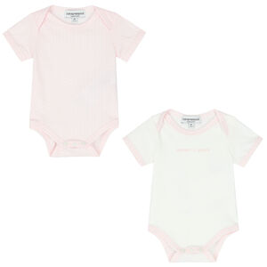 Baby Girls Ivory & Pink Logo Bodysuits ( 2-Pack )
