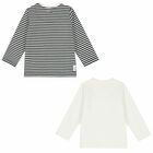 Younger Boys Ivory & Black Long Sleeve Top ( 2-Pack ), 1, hi-res