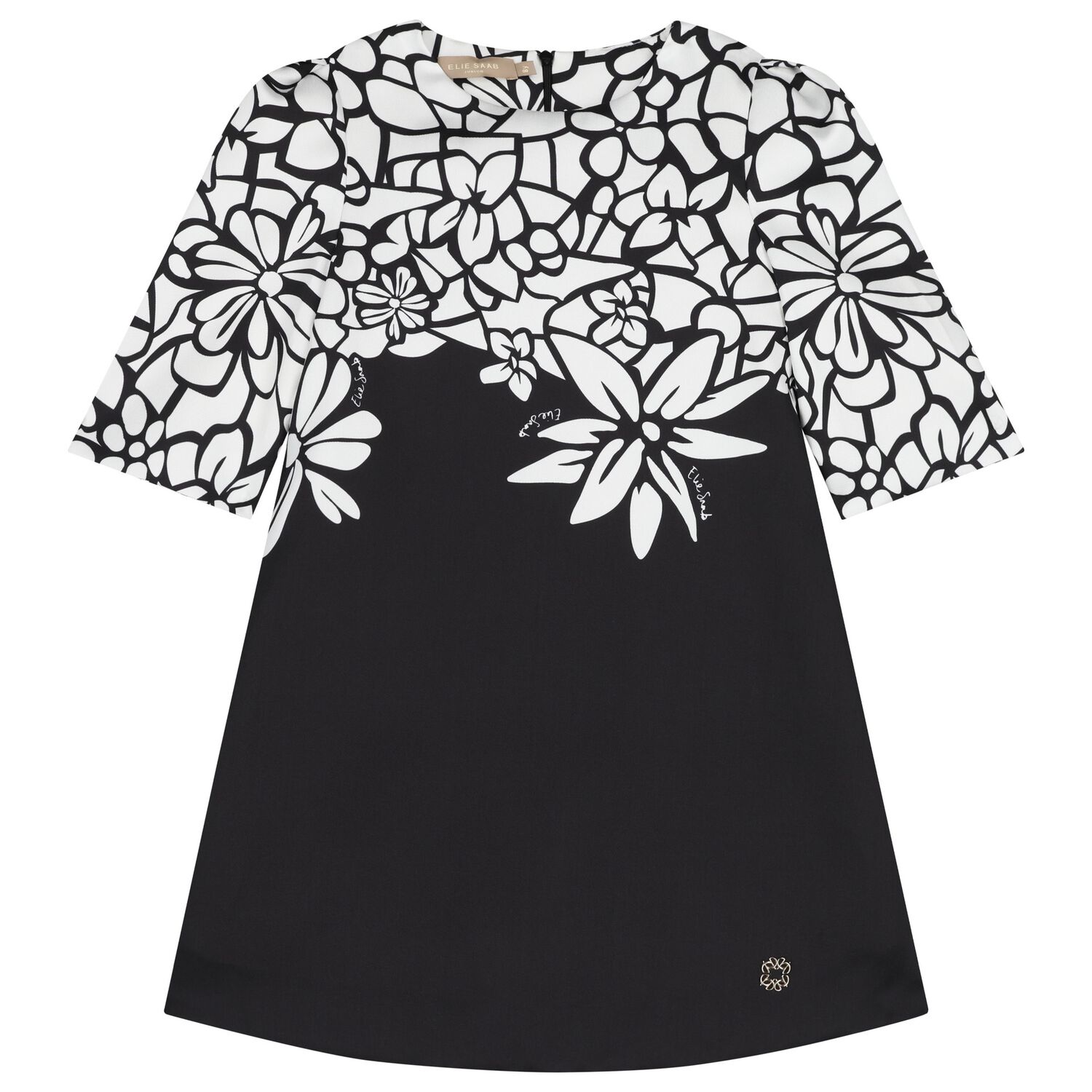 Girls Black & White Floral Dress, 1, hi-res