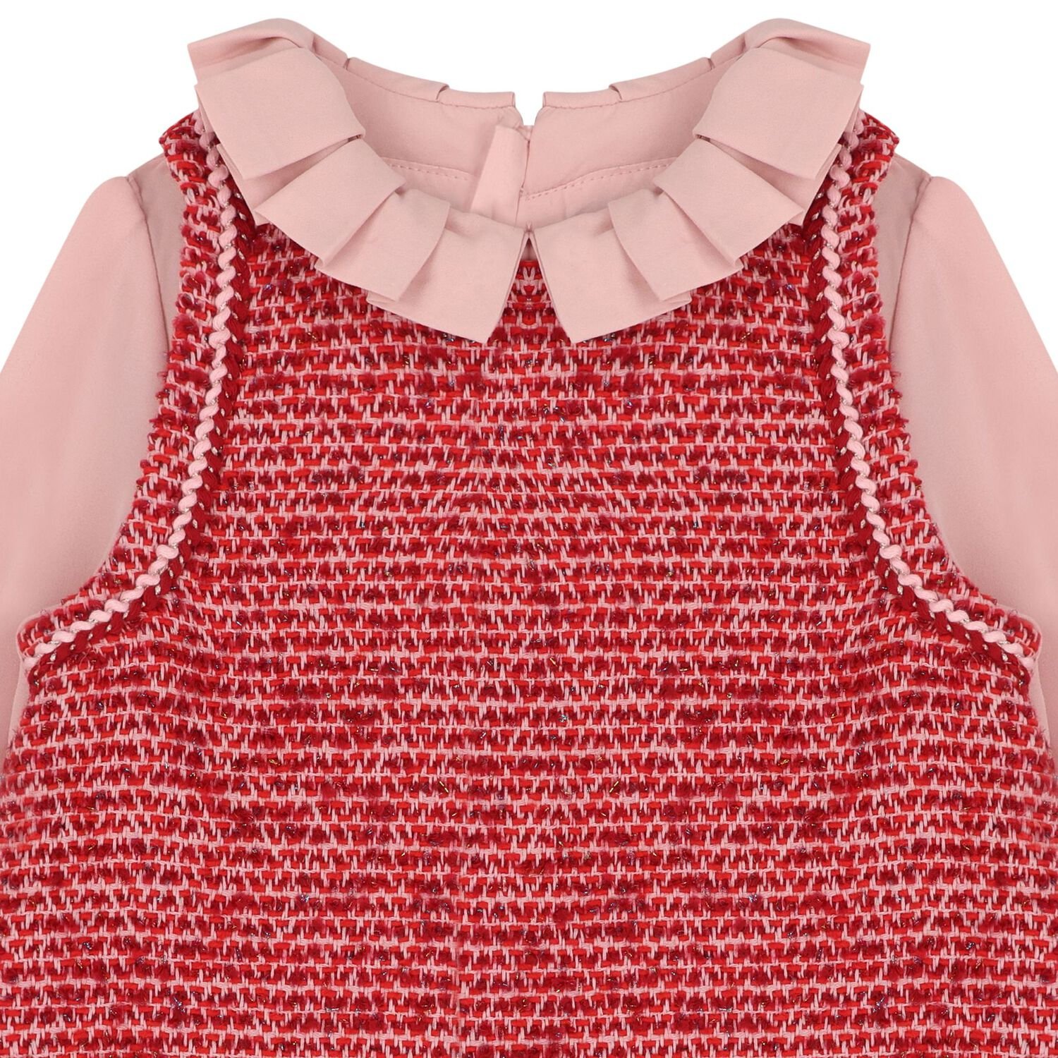 Girls Red Tweed & Pink Crêpe Chiffon Dress, 1, hi-res