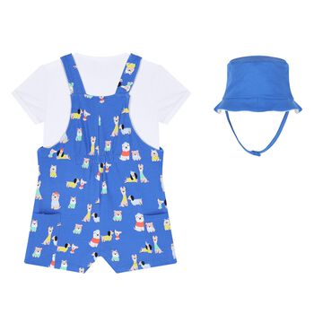 Baby Boys Blue Dungaree & Hat Set, 1 Baby Boys Blue Dungaree & Hat Set