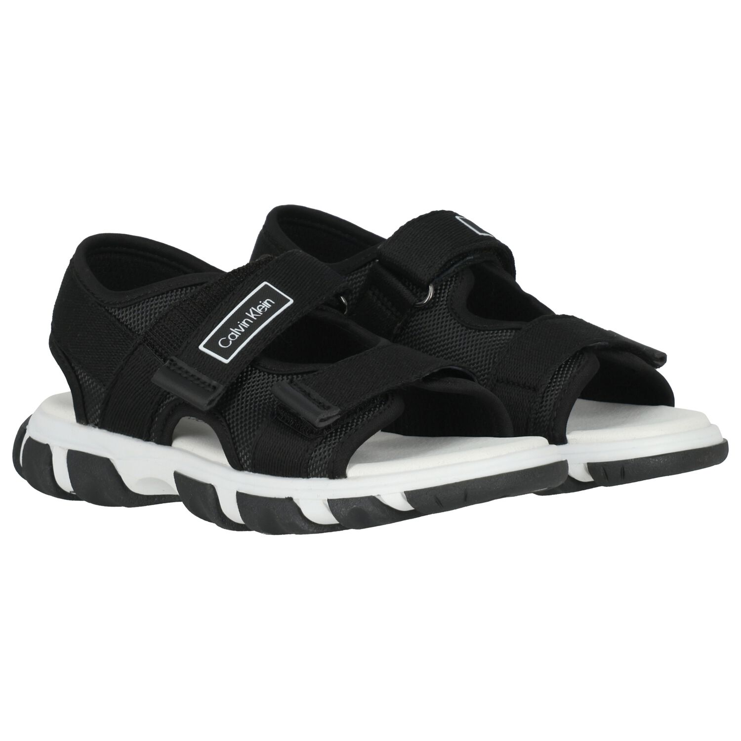 Boys Black Logo Sandals, 2, hi-res