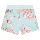 Girls Blue Logo Floral Shorts, 1, hi-res