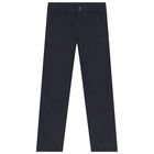 Boys Navy Blue Chino Trousers, 1, hi-res