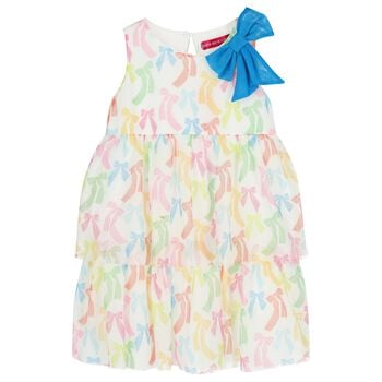 Girls Ivory Bow Tulle Dress