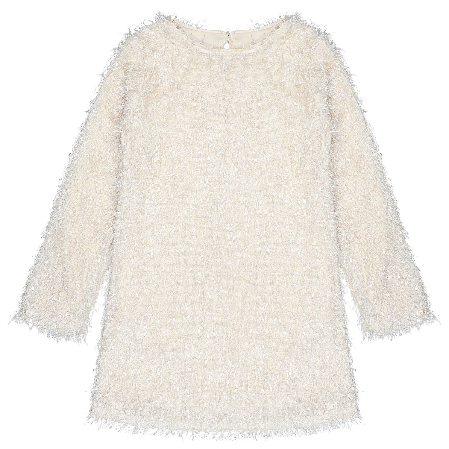 Girls Beige Metallic Fringed Dress, 1, hi-res