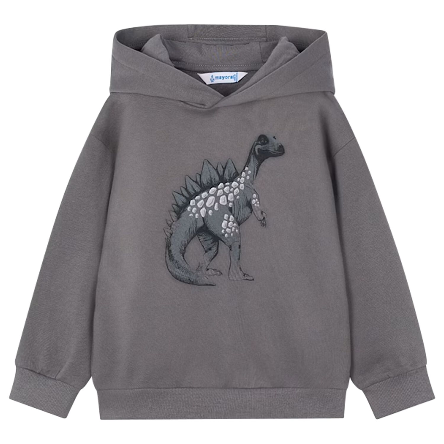 Boys Grey Dinosaur Hooded Top, 2, hi-res